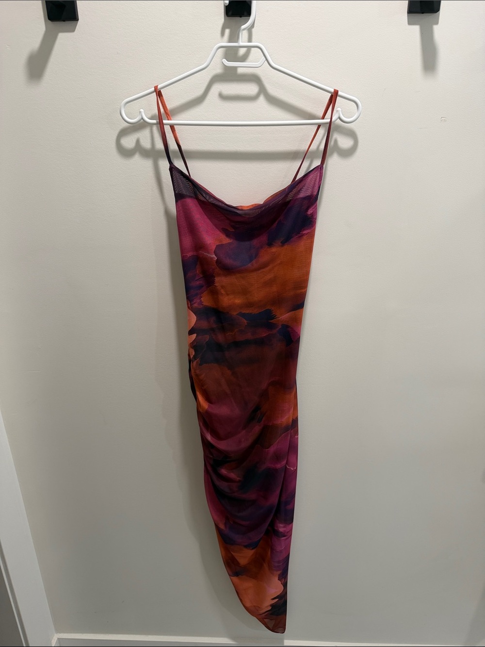SHEIN Magenta & Rust Asymmetrical Mesh Slit Dress